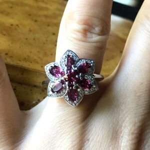Natural Tanzanian Garnet Sterling Silver Cocktail Ring Size 8